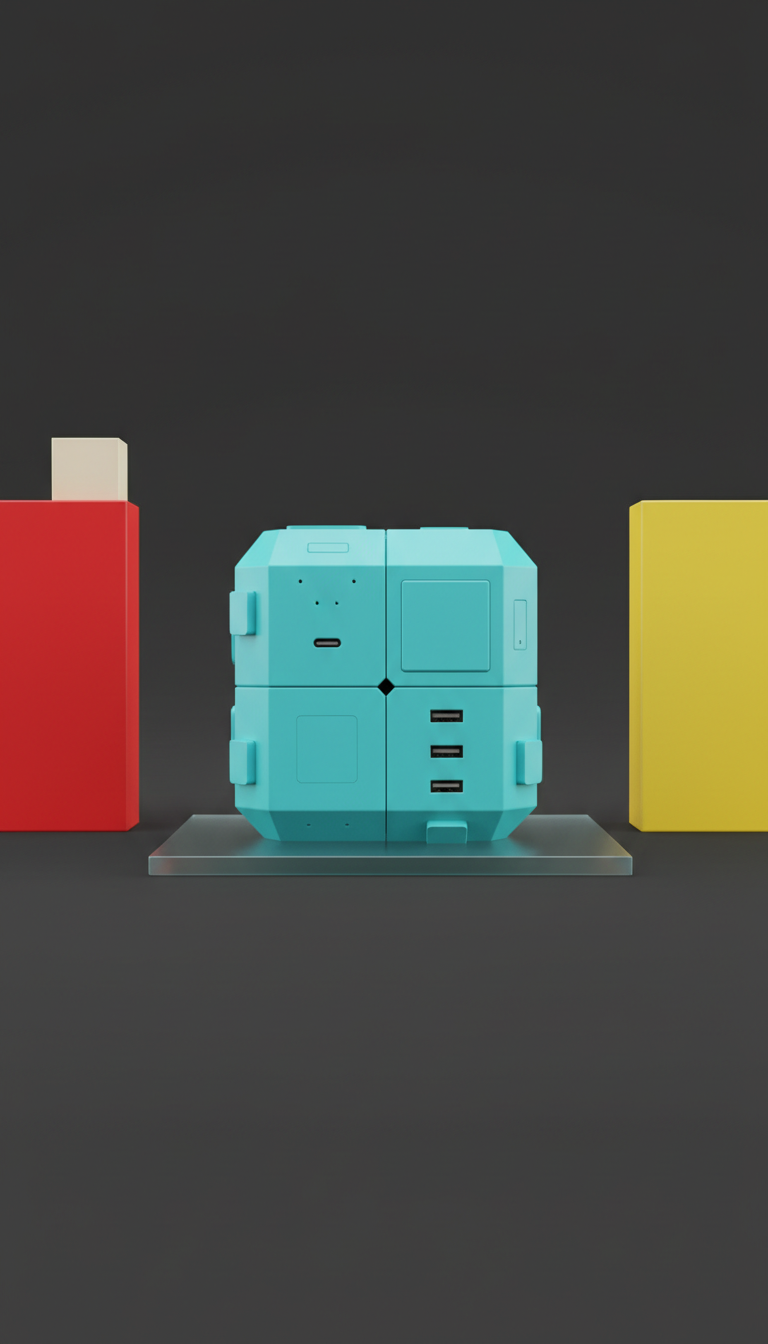 Modular charging hub in cyan aluminum