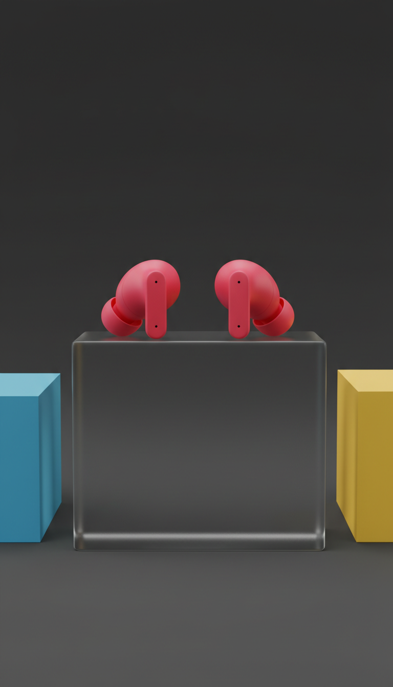 Wireless earbuds in magenta glass